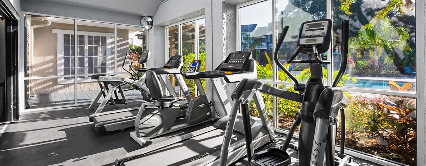 a gym with exercise equipment