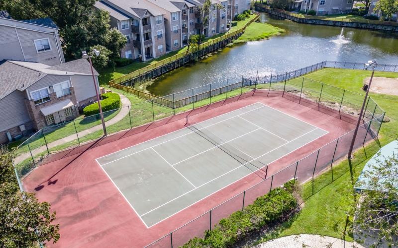 an aerial view of a tennis court